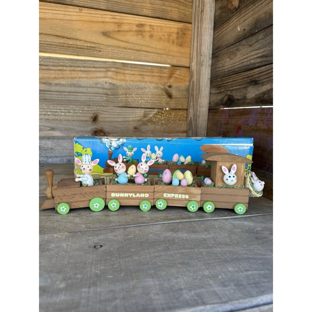Wooden 1983 Enesco Easter Bunnyland Express Train Bunny Rabbit